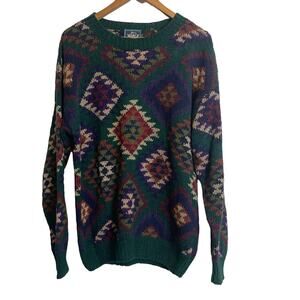 WOOLRICH Vintage90s Chunky Hand Knitted Southwestern Sweater Green Size L